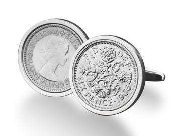 60th Birthday Gift for Dad - Vintage 1966 Sixpence Coin Cufflinks Cuff links Gift/Anniversary birthday for dad, uncle, grandad