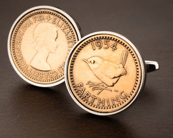 70th Birthday Cufflinks - 1954 -  Farthing Coin Cufflinks - Gift/Anniversary - gift for dad, uncle, father, grandfather