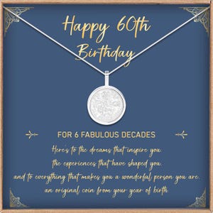 60th Birthday Necklace - 1965 Sixpence, Pendant only with 46cm / 18 Inch Snake Chain, 60th Birthday Gift for Mum or Grandmother