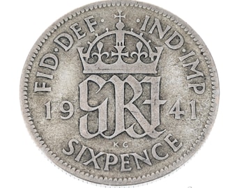 1941 Lucky Silver Sixpence Coin Great Britain - Perfect for Birthdays, Craft or Jewelry - Mum, Dad, Grandfather