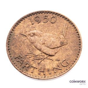 1950 farthing Coin featuring Wren from UK King George VI -  Great Britain Perfect Birthdays, Anniversary and within Jewellery