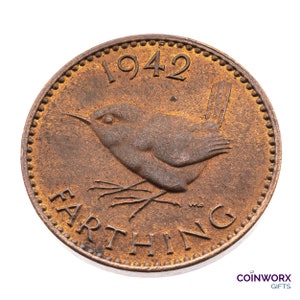 1942 farthing Coin featuring Wren from UK King George VI - World War II Great Britain Perfect Birthdays, Anniversary and within Jewellery
