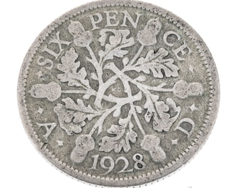 1928 Lucky Silver Sixpence Coin Great Britain - George V - Perfect for Birthdays, Anniversary, Craft or Jewelry - Mum, Dad, Grandfather