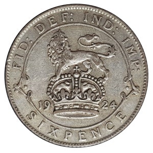 Regalo de cumpleaños número 100 - 1924 - Moneda de seis peniques de plata de la suerte Gran Bretaña - Jorge V - Perfecto para cumpleaños - Abuela, abuelo, mamá