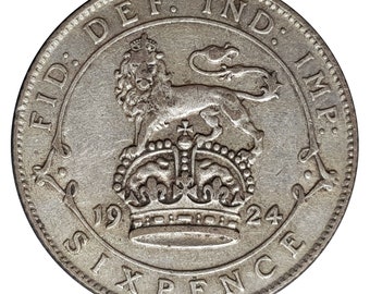 100th Birthday Gift - 1924 - Lucky Silver Sixpence Coin Great Britain - George V - Perfect for Birthdays - Grandma, Grandad, Mum