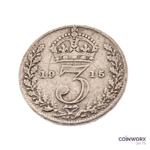 1915 Silver Threepence Coin Great Britain 92.5% Silver - George V - Perfect for Birthdays, Craft -  Grandma, Grandad - World War I