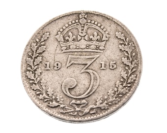 1915 Silver Threepence Coin Great Britain 92.5% Silver - George V - Perfect for Birthdays, Craft -  Grandma, Grandad - World War I