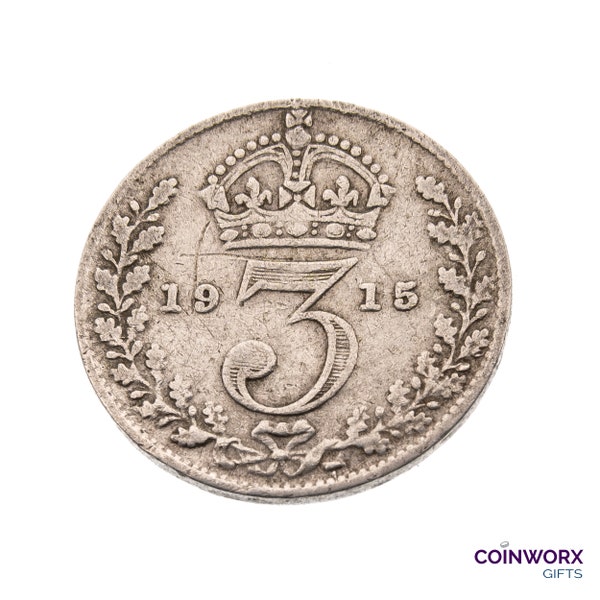 1915 Silver Threepence Coin Great Britain 92.5% Silver - George V - Perfect for Birthdays, Craft -  Grandma, Grandad - World War I