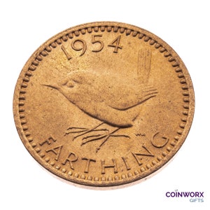 70th Birthday - 1954 farthing Coin featuring Wren from UK Queen Elizabeth II -  Great Britain Perfect Birthdays, Anniversary