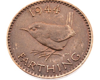 1944 farthing Coin featuring Wren from UK King George VI - World War II Great Britain Perfect Birthdays, Anniversary and within Jewellery