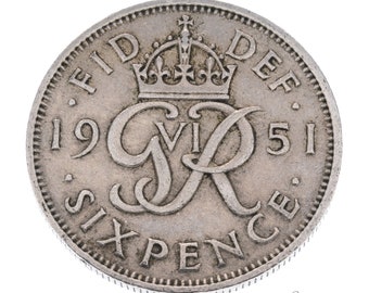 1951 Lucky Sixpence Coin Great Britain - George VI - Perfect for Birthday, Craft or Jewelry - Mum, Dad, Grandma, Grandpa