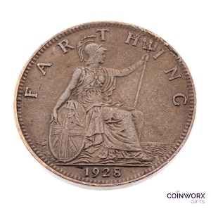 1928 farthing Coin featuring Britannia from UK King George V - Great Britain Perfect for Birthdays, Anniversary and within Jewellery