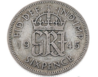 1945 Lucky Silver Sixpence Coin Great Britain - George VI - Perfect for Birthdays, Anniversary, Craft or jewellery - Mum, Dad, Daughter, Son