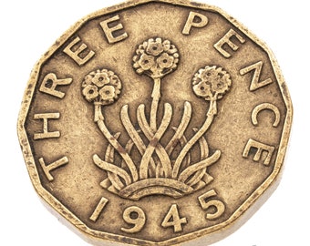 80th Birthday - 1945 Brass Threepence Coin Great Britain British UK - George VI - Perfect for Birthdays, Craft - Mum, Dad, Daughter, Grandma