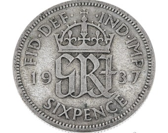 1937 Lucky Silver Sixpence Coin Great Britain - George VI - Perfect for Birthdays, Anniversary, Craft or Jewelry - Mum, Dad, Grandfather