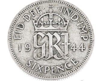 80th Birthday - 1944 Lucky Silver Sixpence Coin Great Britain - George VI - Perfect for Birthdays or Jewelry - Mum, Dad, Grandad, Grandma