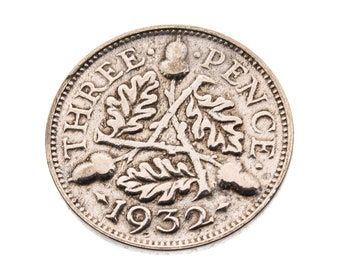 Pièce de trois pence en argent de 1932 Grande-Bretagne 50% d’argent - George V - Parfait pour les anniversaires, l’artisanat - Grand-mère, Grand-père