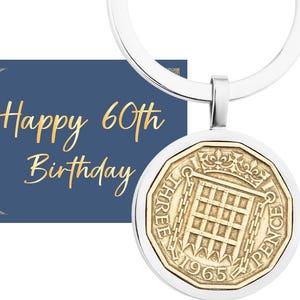60th Birthday Gift - 1965 Lucky Sixpence Coin Keyring/Brooch or Necklace Great Britain - Perfect for Birthdays, Anniversary - Mum, Dad,