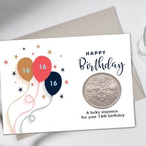 Biglietto di 16° compleanno/regalo - Anno di nascita: 2007 - Lucky Sixpence per biglietto di auguri di compleanno interno! Fratello, figlio, sorella, figlia, amico