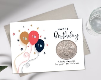 16th Birthday Card/gift - Year of Birth: 2007 - Lucky Sixpence for inside birthday greetings card! Brother, Son, Sister, Daughter, friend
