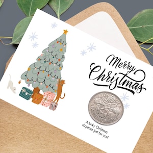 Biglietto di Natale per migliore amico con sei penny fortunati - Disegni natalizi carini, biglietto d'auguri, è la stagione - Migliore amico, fortuna, moneta fortunata
