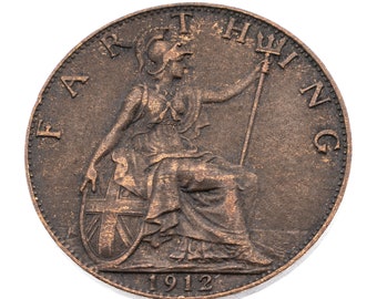 1912 year of Titanic farthing Coin featuring Britannia King George V, Great Britain Perfect for Birthdays ,Anniversary and within Jewellery