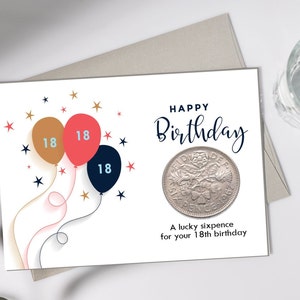 Tarjeta de cumpleaños 18 / regalo - Año de nacimiento: 2005 Lucky Sixpence- para la tarjeta de felicitación de cumpleaños interior! Hermano, hijo, hermana, hija o amigo