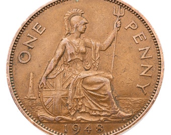 1948 British Penny Coin Great Britain - George VI - Perfect for Birthdays, Anniversary, Craft or Jewelry - Mum, Dad, Grandad, Grandma