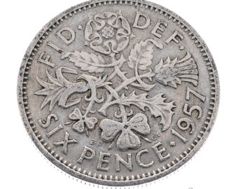Moneta da sei penny fortunata del 1957, Gran Bretagna - Regina Elisabetta II - Perfetta per compleanni, anniversari, artigianato o gioielli - Mamma, papà, figlia, figlio
