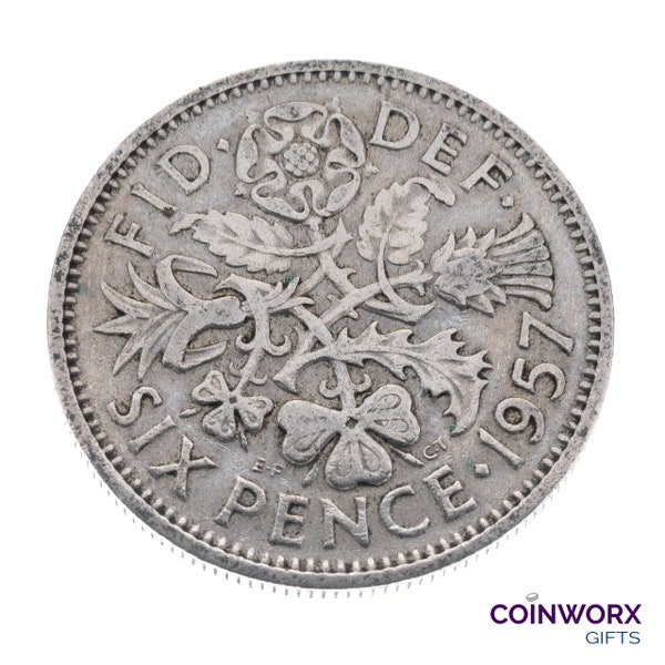 1957 Lucky Sixpence Coin Großbritannien - Queen Elizabeth II - Perfekt für Geburtstage, Jahrestag, Handwerk oder Schmuck - Mama, Papa, Tochter, Sohn