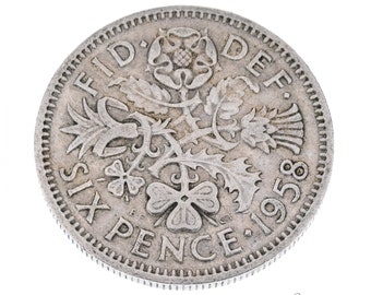 1958 Lucky Sixpence Münze Großbritannien - Queen Elizabeth II - Perfekt für Geburtstage, Jubiläum, Handwerk oder Schmuck - Mama, Papa, Tochter, Sohn