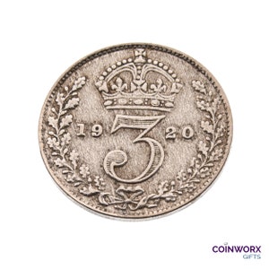 Moneda de plata de tres peniques de 1920, 50 % plata, de Gran Bretaña, Jorge V, perfecta para cumpleaños, manualidades, abuelas y abuelos