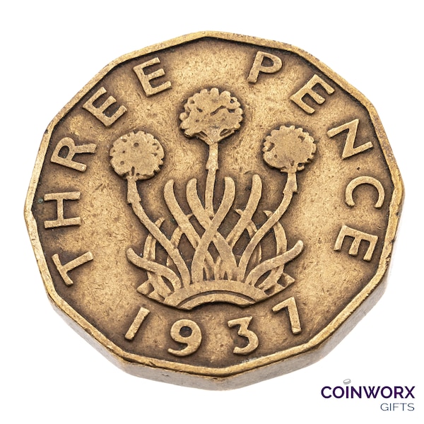 1937 Brass Threepence Coin Great Britain British UK - George VI - Perfect for Birthdays, Craft - Mum, Dad, Daughter, Grandma