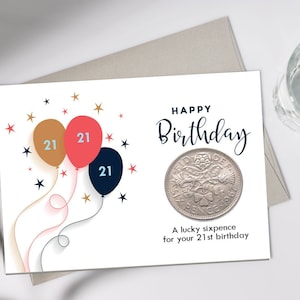 21° biglietto di compleanno / regalo - Anno di nascita: 2002 Lucky Sixpence - per biglietto di auguri di compleanno interno! Fratello, figlio, sorella, figlia, nipote