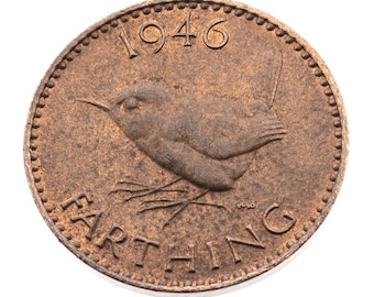 1946 farthing Coin featuring Wren from UK King George VI -  Great Britain Perfect Birthdays, Anniversary and within Jewellery