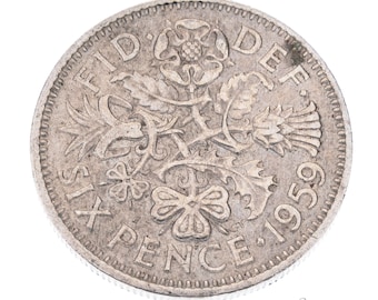 1959 Lucky Sixpence Coin Great Britain - Queen Elizabeth II - Perfect for Birthdays, Anniversary, Craft or Jewelry - Mum, Dad, Daughter, Son