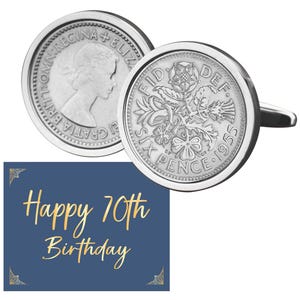70th Birthday Gift for Dad - Vintage 1955 Sixpence Coin Cufflinks Cuff links Gift/Anniversary birthday for dad, uncle, grandad
