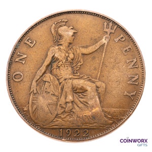 1922 British Penny Coin Grande-Bretagne - George V Parfait pour les anniversaires - Maman, Papa, Grand-mère, Grand-Père