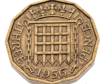 1956 Brass Threepence Coin Great Britain British UK - Elizabeth II - Perfect for Birthdays, Craft - Mum, Dad, Daughter, Grandma