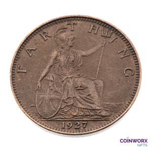1927 farthing Coin featuring Britannia from UK King George V - Great Britain Perfect for Birthdays, Anniversary and within Jewellery