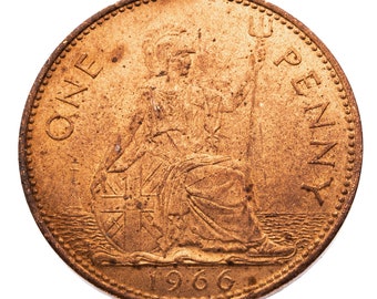 1966 British Penny Coin: Elizabeth II, Lucky Bronze Token