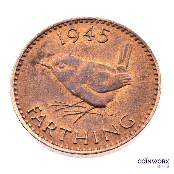 1945 farthing Coin featuring Wren from UK King George VI - World War II Great Britain Perfect Birthdays, Anniversary and within Jewellery