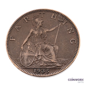 1935 farthing Coin featuring Britannia from UK King George V - Great Britain Perfect for Birthdays, Anniversary and within Jewellery