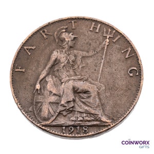 1918 farthing Coin featuring Britannia King George V UK, World War I - Great Britain Perfect for Birthdays,Anniversary and within Jewellery