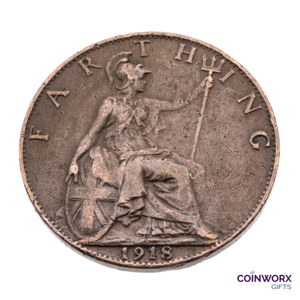 1918 farthing Coin featuring Britannia King George V UK, World War I - Great Britain Perfect for Birthdays,Anniversary and within Jewellery