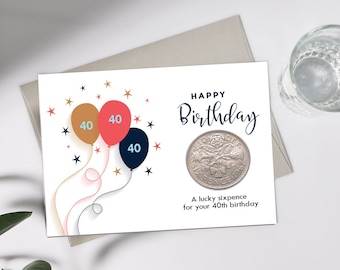 40th Birthday Card / gift - Year of Birth: 1983 Lucky Sixpence  for inside birthday greetings card! Brother, Son, Sister, Daughter, Mum, Dad