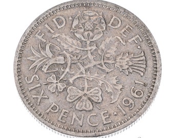 1961 Lucky Sixpence Coin Gran Bretagna - Regina Elisabetta II - Perfetta per compleanni, anniversari, artigianato o gioielli - Mamma, papà, figlia, figlio