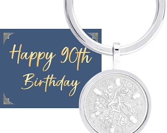 Cadeau pour 90e anniversaire - Porte-clés - Pièce de monnaie de six pence en argent 1935 Grande-Bretagne - George V - Parfait pour les anniversaires - Papa, maman, grand-père