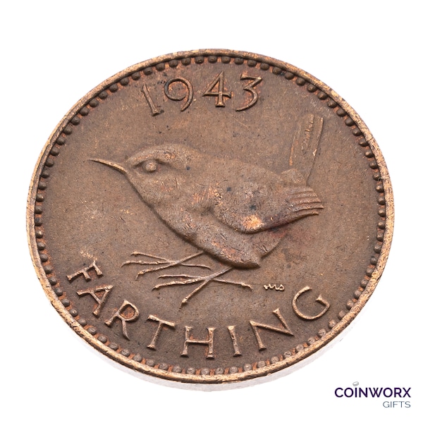 80th Birthday Gift - 1944 farthing Coin featuring Wren King George VI - World War II Great Britain Perfect Birthdays - grandparents