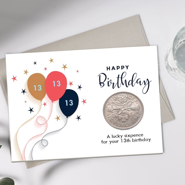 13th Birthday Card/ gift - Year of Birth: 2010 Lucky Sixpence for inside birthday greetings card! Brother, Son, Sister, Daughter or friend